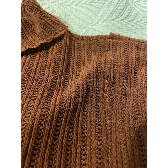 Free People Beach Brown Short Sleeve Moc Neck Poncho Style Boho Sweater Sz XS - Picture 12 of 12